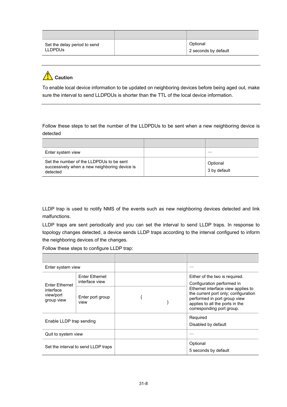 Configuring lldp trap | H3C Technologies H3C WX6000 Series Access Controllers User Manual | Page 355 / 678