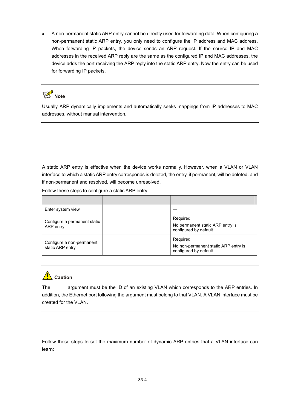 Configuring arp, Configuring a static arp entry | H3C Technologies H3C WX6000 Series Access Controllers User Manual | Page 366 / 678