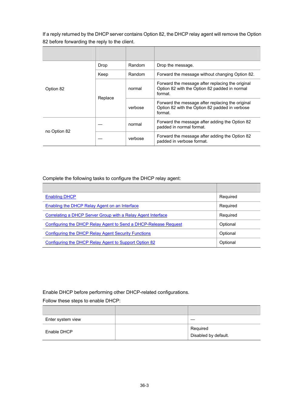 Configuration task list, Configuring the dhcp relay agent, Enabling dhcp | 3 configuring the dhcp relay agent | H3C Technologies H3C WX6000 Series Access Controllers User Manual | Page 383 / 678