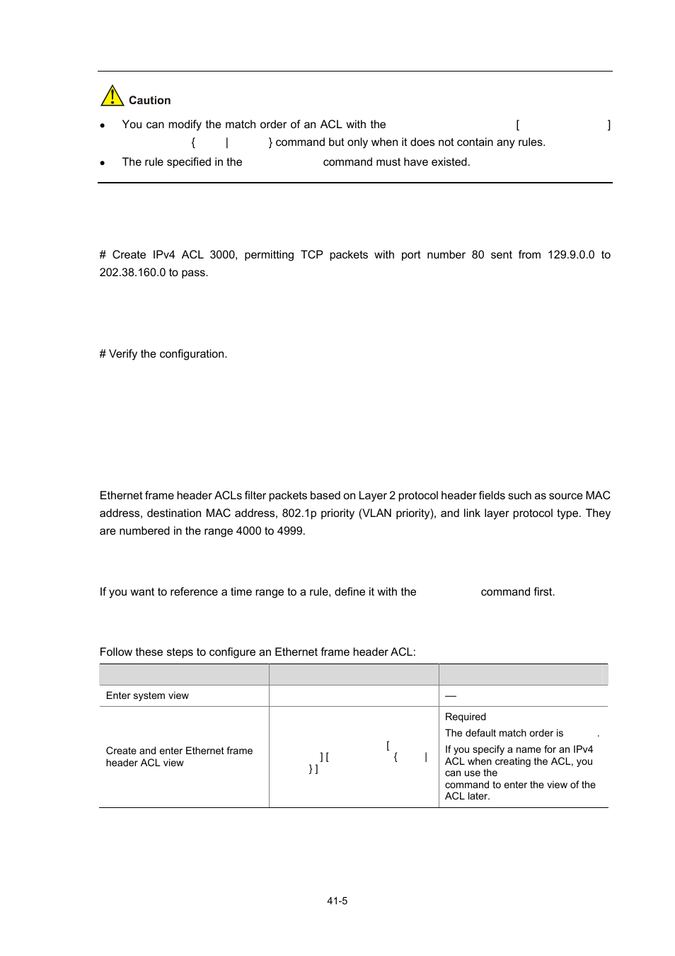 Configuration examples, Configuring an ethernet frame header acl, Configuration prerequisites | Configuration procedure, 5 configuration procedure | H3C Technologies H3C WX6000 Series Access Controllers User Manual | Page 413 / 678