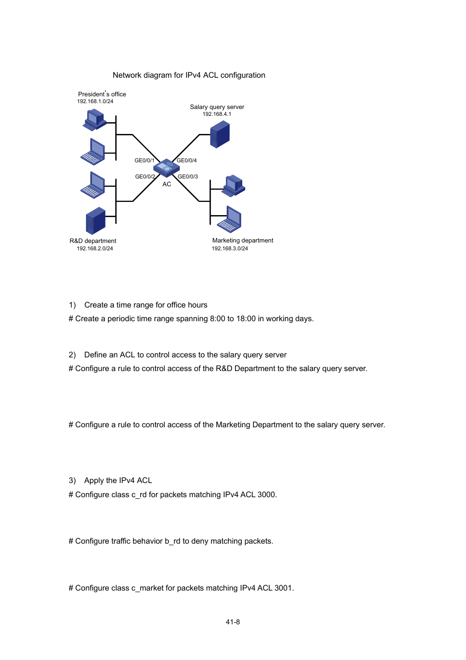 Network diagram, Configuration procedure, 8 configuration procedure | H3C Technologies H3C WX6000 Series Access Controllers User Manual | Page 416 / 678