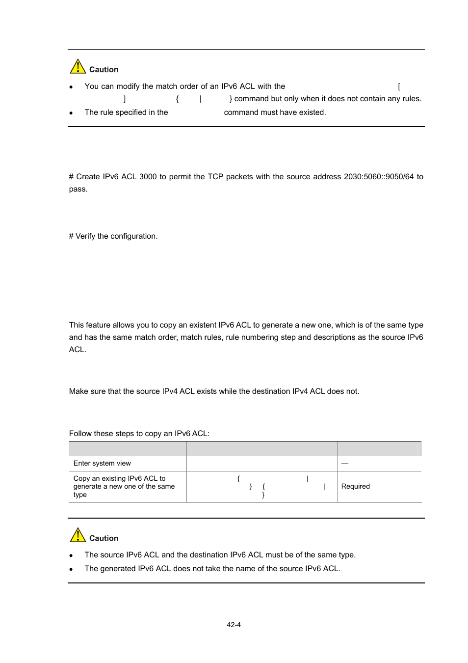 Configuration examples, Copying an ipv6 acl, Configuration prerequisites | Configuration procedure, 4 configuration procedure | H3C Technologies H3C WX6000 Series Access Controllers User Manual | Page 421 / 678