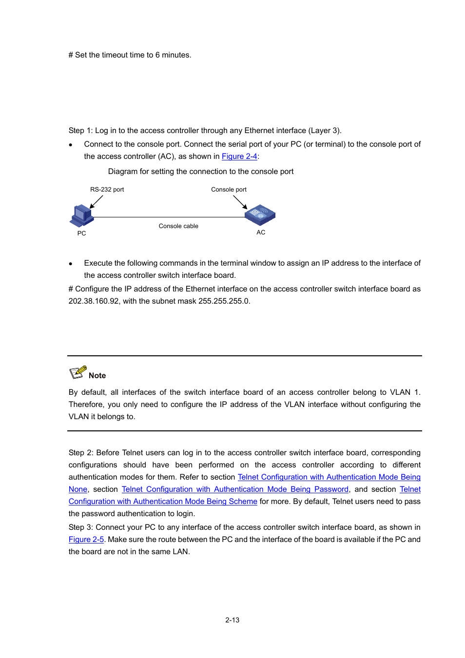 Telnet connection establishment | H3C Technologies H3C WX6000 Series Access Controllers User Manual | Page 43 / 678