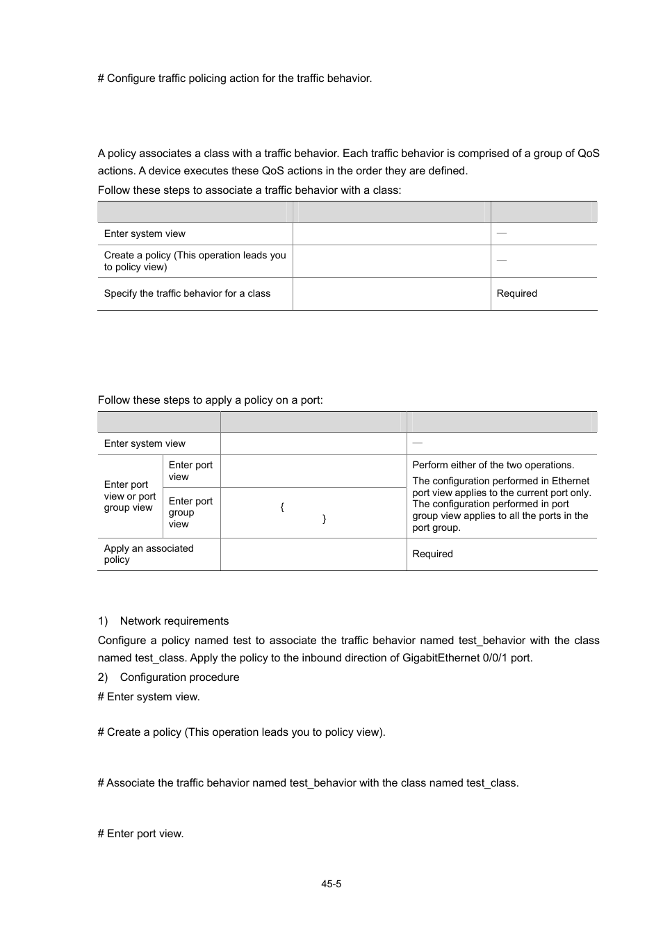 Defining a policy, Applying a policy, Configuration procedure | Configuration example, 5 applying a policy | H3C Technologies H3C WX6000 Series Access Controllers User Manual | Page 439 / 678