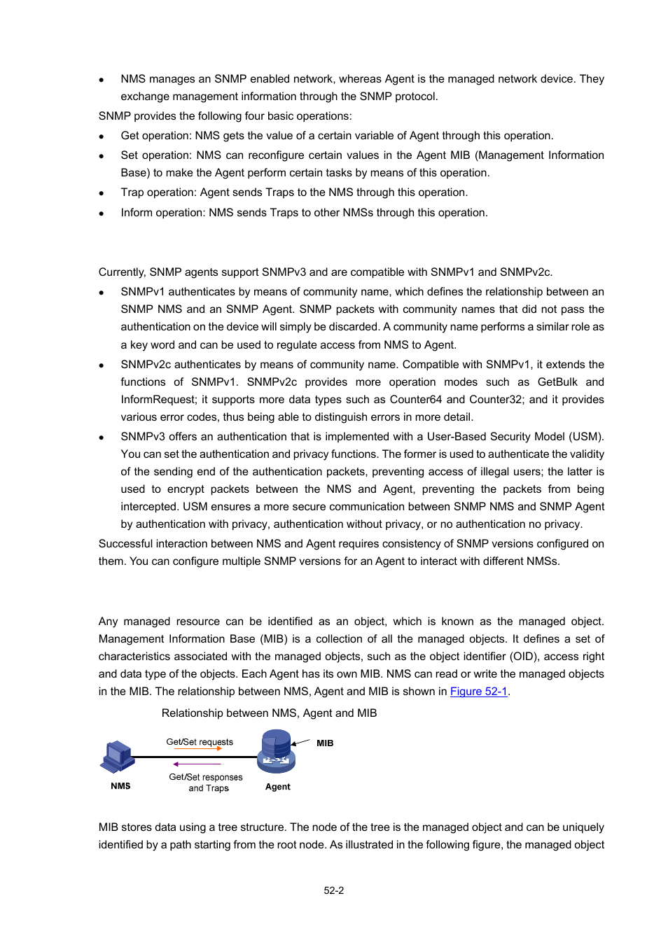 Snmp protocol version, Mib overview, 2 mib overview | H3C Technologies H3C WX6000 Series Access Controllers User Manual | Page 470 / 678