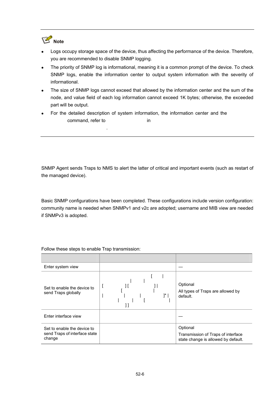 Trap configuration, Configuration prerequisites, Configuration procedure | Enabling trap transmission, 6 configuration procedure | H3C Technologies H3C WX6000 Series Access Controllers User Manual | Page 474 / 678