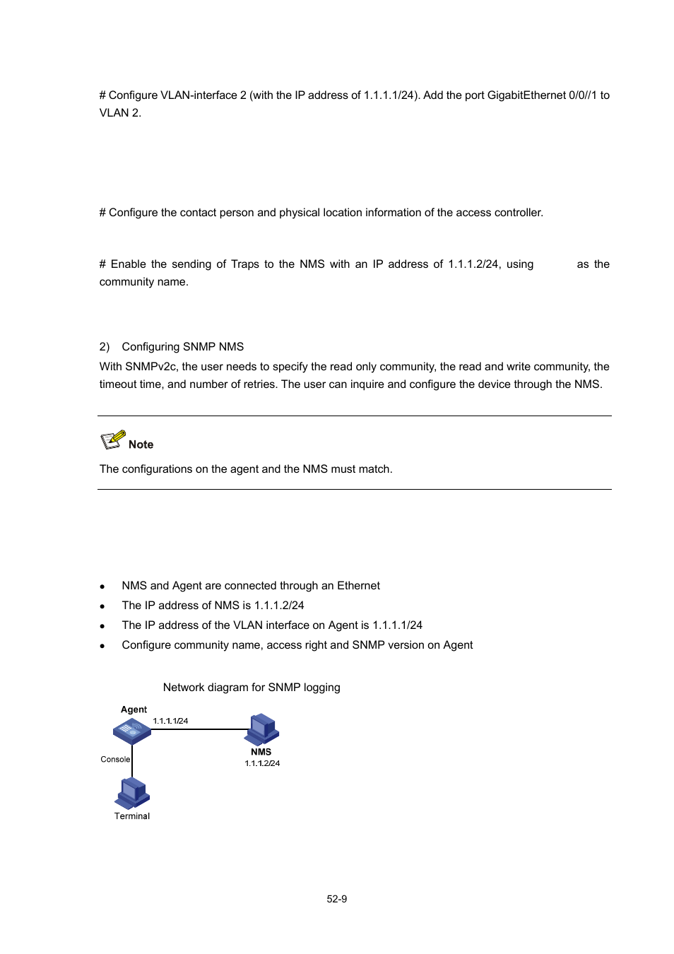 Snmp logging configuration example, Network requirements, Network diagram | H3C Technologies H3C WX6000 Series Access Controllers User Manual | Page 477 / 678