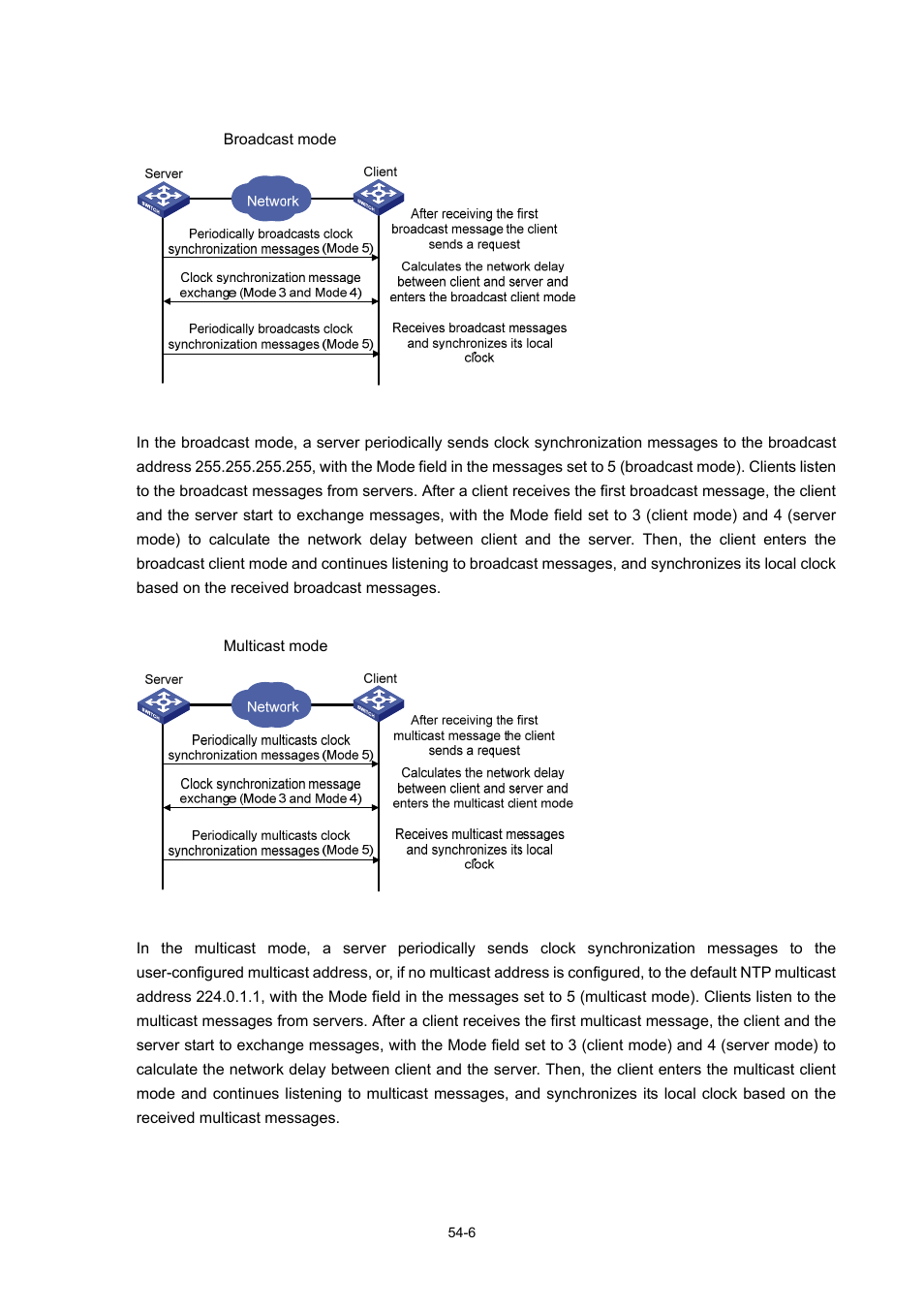 Broadcast mode, Multicast mode | H3C Technologies H3C WX6000 Series Access Controllers User Manual | Page 491 / 678