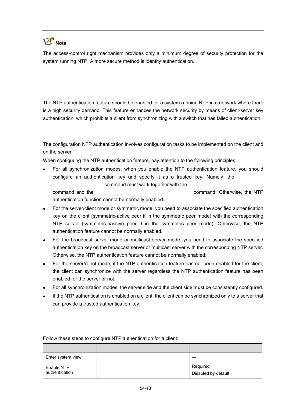 Configuring ntp authentication, Configuration prerequisites, Configuration procedure | Configuring ntp authentication for a client, 13 configuration procedure | H3C Technologies H3C WX6000 Series Access Controllers User Manual | Page 498 / 678