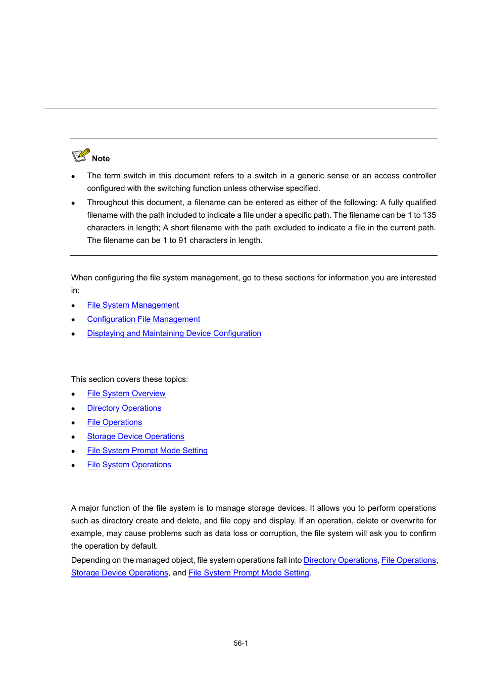 56 file system management configuration, File system management, File system overview | File system management configuration | H3C Technologies H3C WX6000 Series Access Controllers User Manual | Page 521 / 678