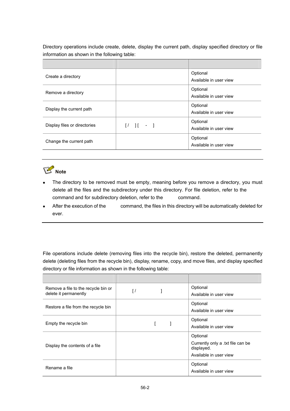 Directory operations, File operations, 2 file operations | D object, file system operations fall into | H3C Technologies H3C WX6000 Series Access Controllers User Manual | Page 522 / 678