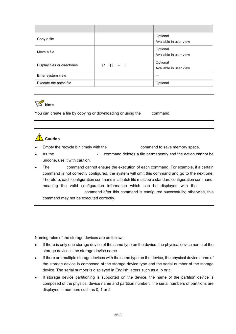 Storage device operations, Naming rules | H3C Technologies H3C WX6000 Series Access Controllers User Manual | Page 523 / 678