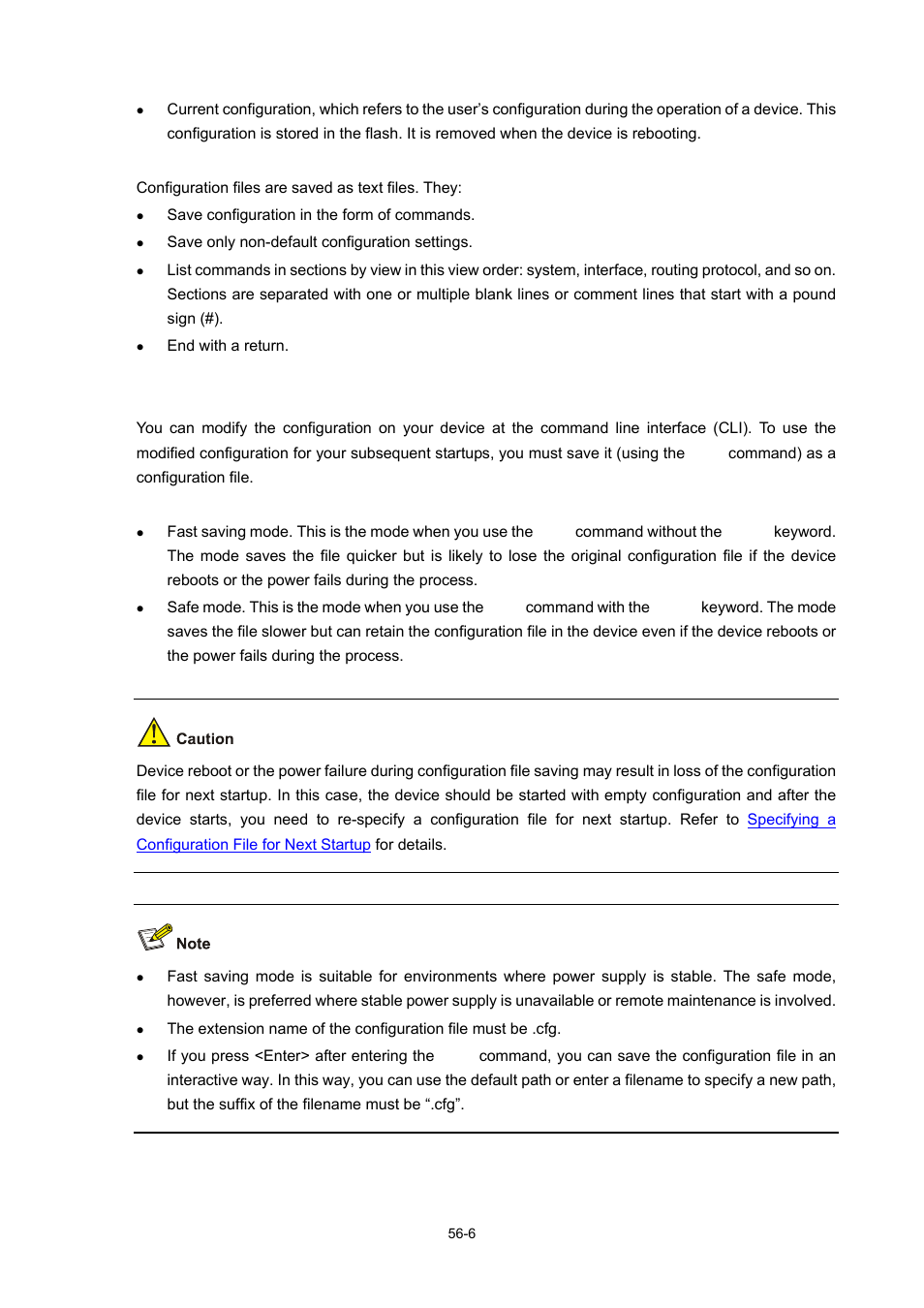 Format of configuration file, Saving the current configuration, Modes in saving the configuration | H3C Technologies H3C WX6000 Series Access Controllers User Manual | Page 526 / 678