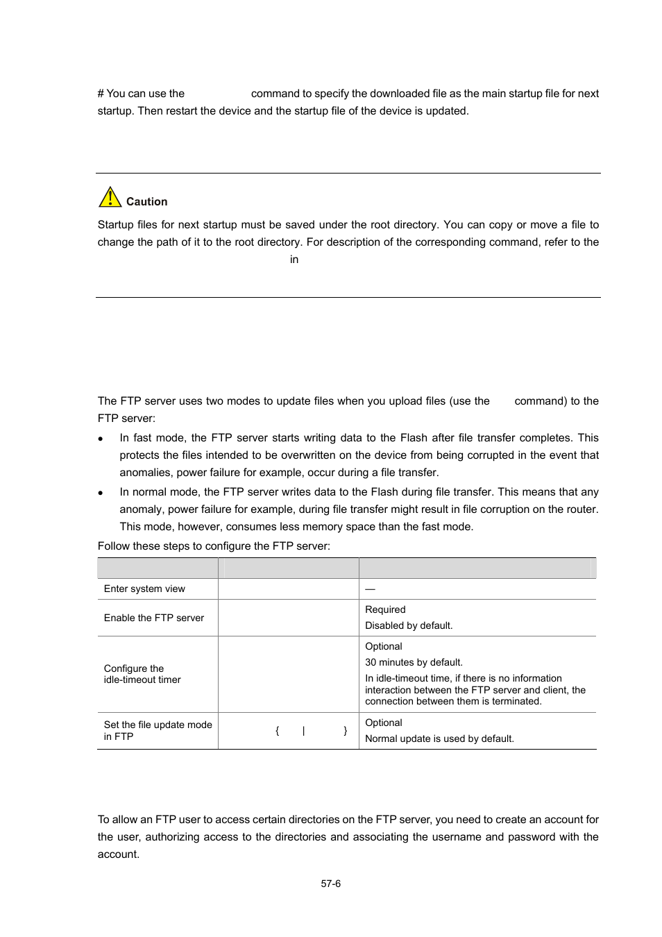 Configuring the ftp server, Configuring ftp server operating parameters | H3C Technologies H3C WX6000 Series Access Controllers User Manual | Page 535 / 678