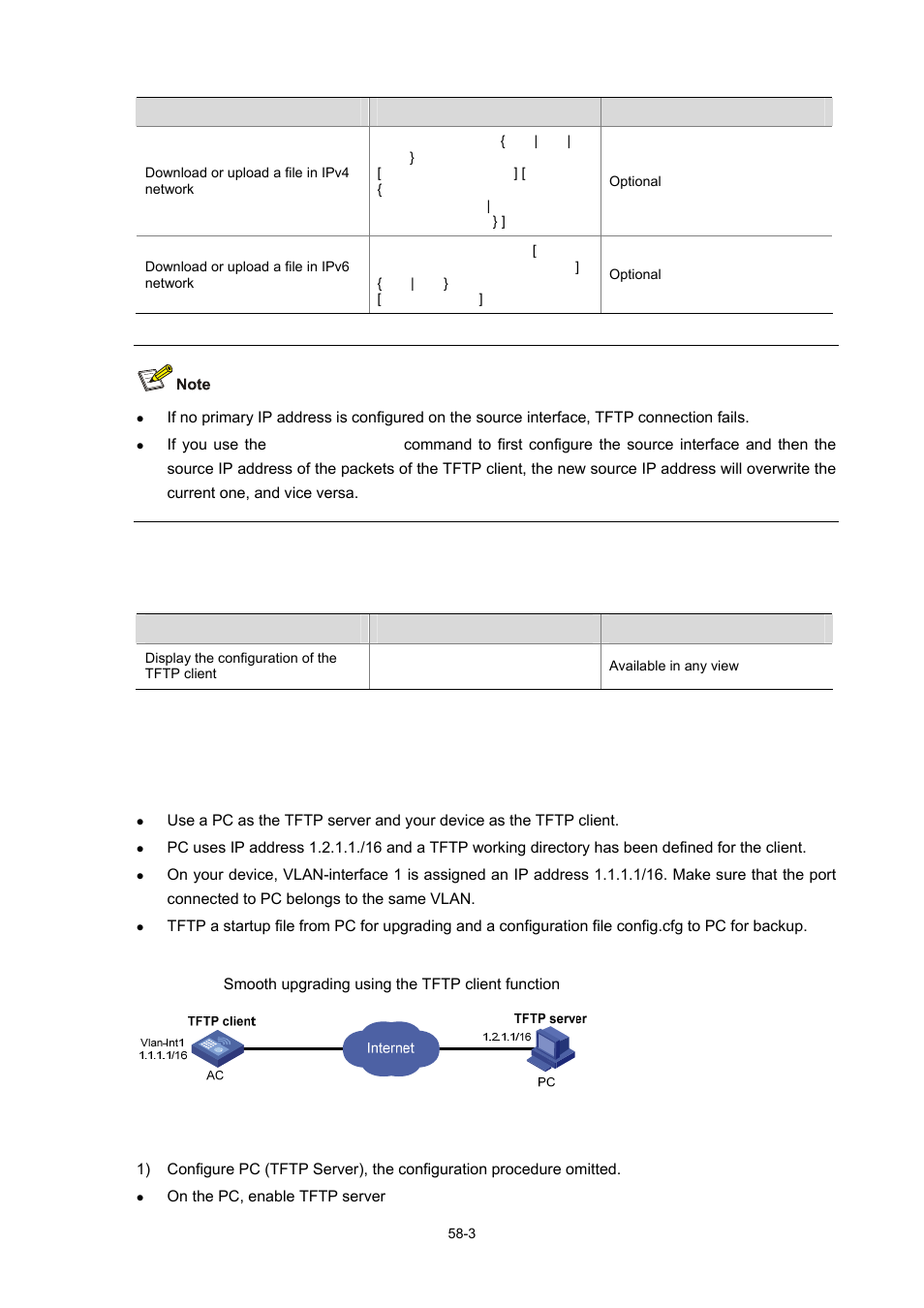 Displaying and maintaining the tftp client, Tftp client configuration example, Network requirements | Network diagram, Configuration procedure, 3 tftp client configuration example | H3C Technologies H3C WX6000 Series Access Controllers User Manual | Page 541 / 678