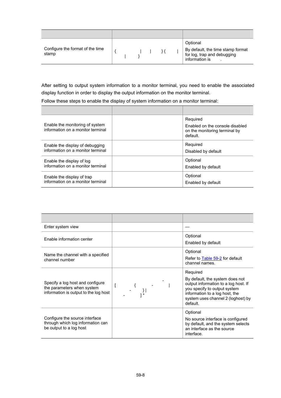 Setting to output system information to a log host | H3C Technologies H3C WX6000 Series Access Controllers User Manual | Page 550 / 678