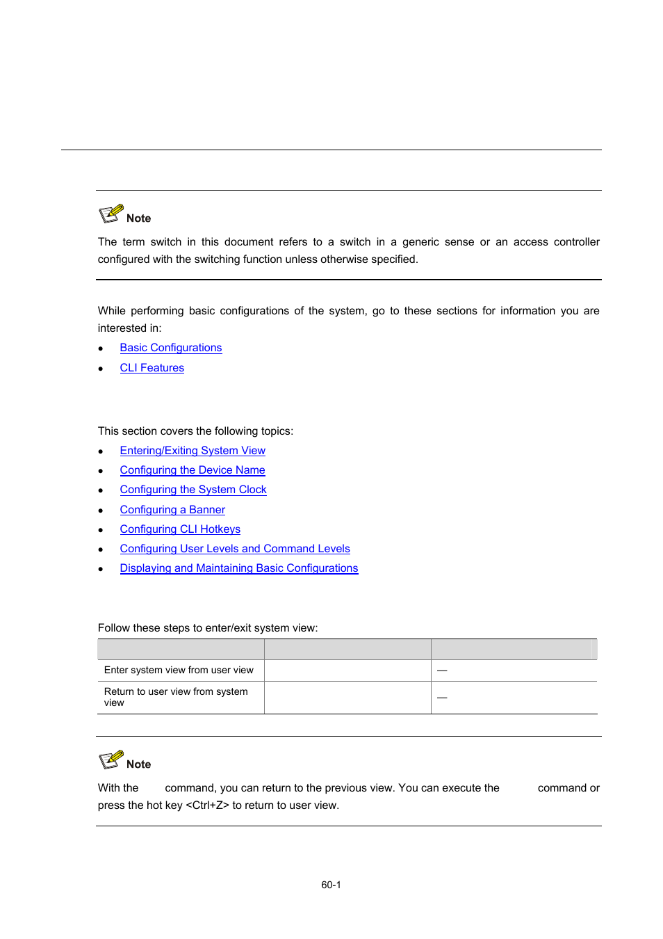 60 basic configurations, Basic configurations, Entering/exiting system view | H3C Technologies H3C WX6000 Series Access Controllers User Manual | Page 559 / 678