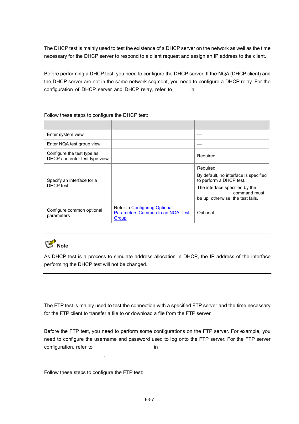 Configuring the dhcp test, Configuration prerequisites, Configuring the ftp test | 7 configuring the ftp test | H3C Technologies H3C WX6000 Series Access Controllers User Manual | Page 586 / 678