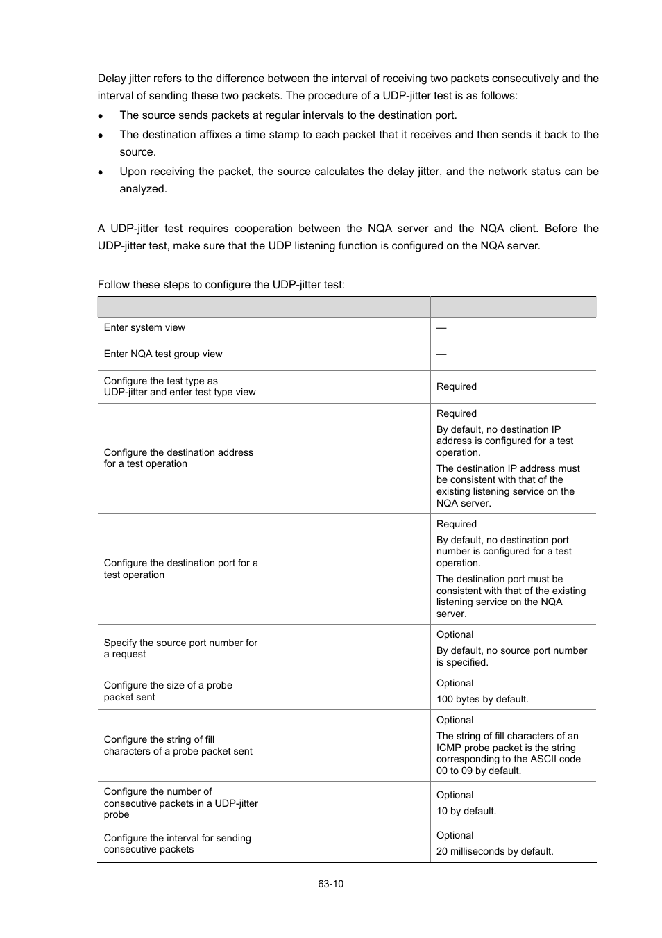 Configuration prerequisites, Configuring the udp-jitter test | H3C Technologies H3C WX6000 Series Access Controllers User Manual | Page 589 / 678