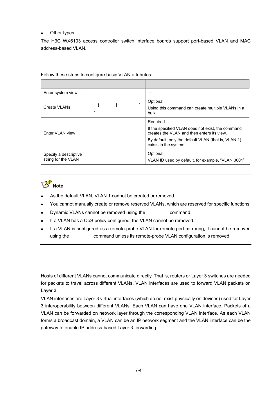 Configuring basic vlan attributes, Basic vlan interface configuration, 4 basic vlan interface configuration | H3C Technologies H3C WX6000 Series Access Controllers User Manual | Page 59 / 678