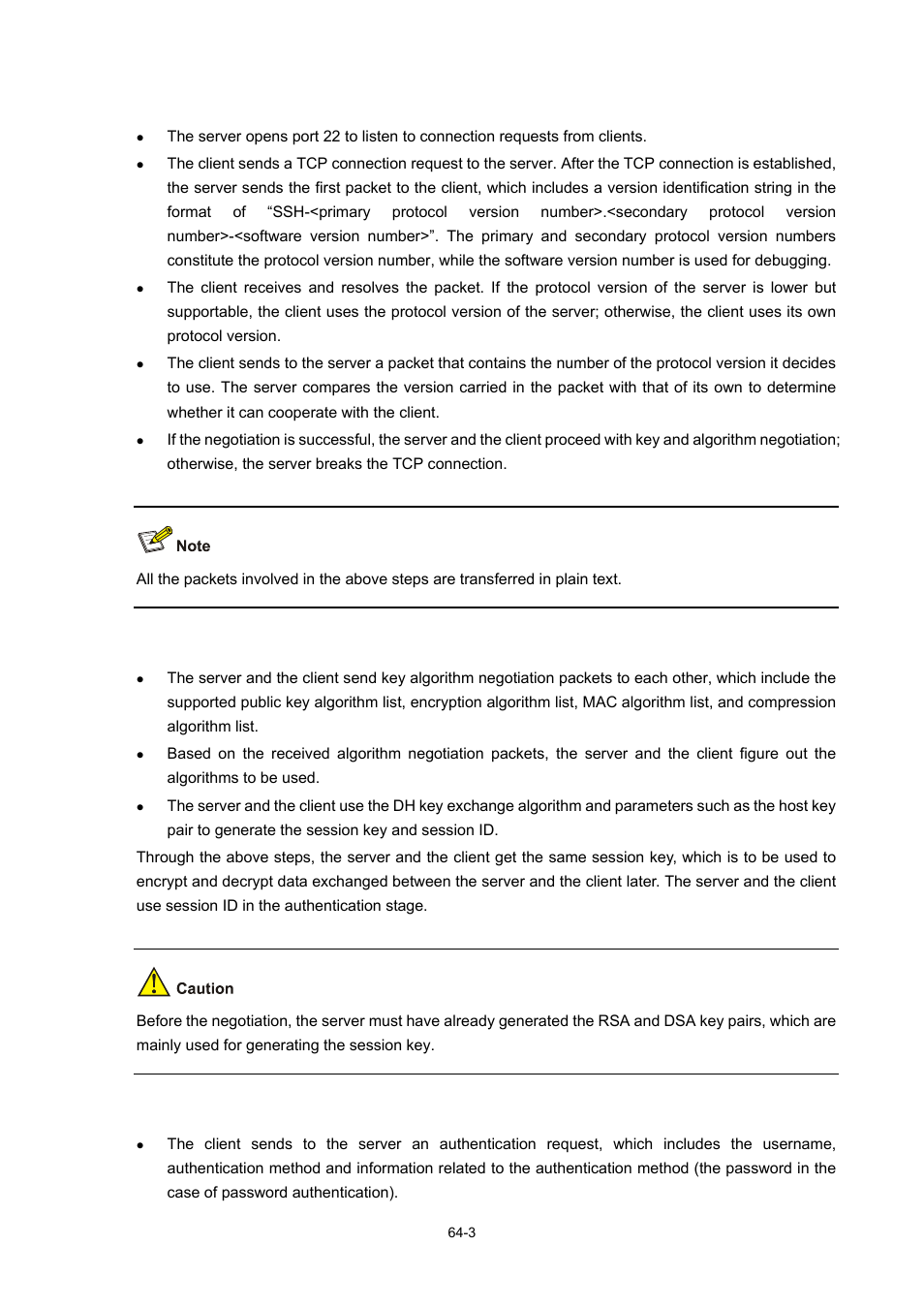 Version negotiation, Key and algorithm negotiation, Authentication | H3C Technologies H3C WX6000 Series Access Controllers User Manual | Page 608 / 678