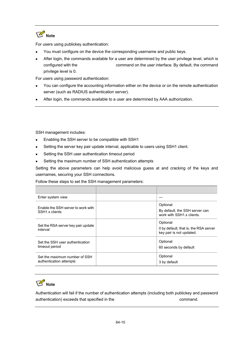 Setting the ssh management parameters | H3C Technologies H3C WX6000 Series Access Controllers User Manual | Page 615 / 678