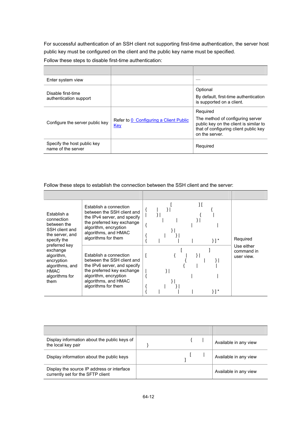 Disable first-time authentication, Displaying and maintaining ssh | H3C Technologies H3C WX6000 Series Access Controllers User Manual | Page 617 / 678
