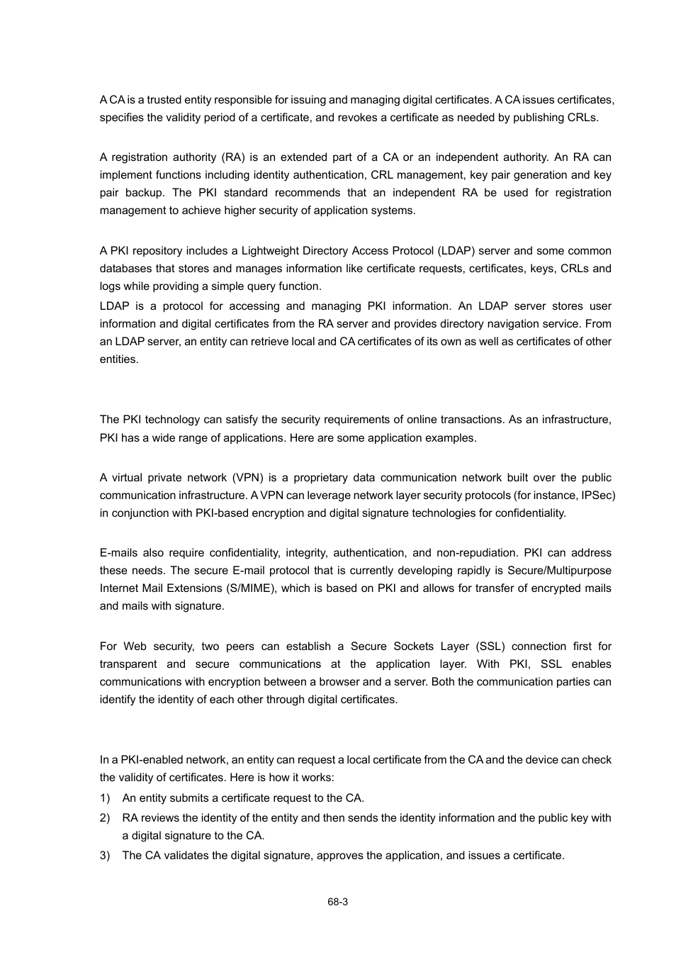 Pki repository, Applications of pki, Secure e-mail | Web security, Operation of pki, 3 operation of pki | H3C Technologies H3C WX6000 Series Access Controllers User Manual | Page 650 / 678