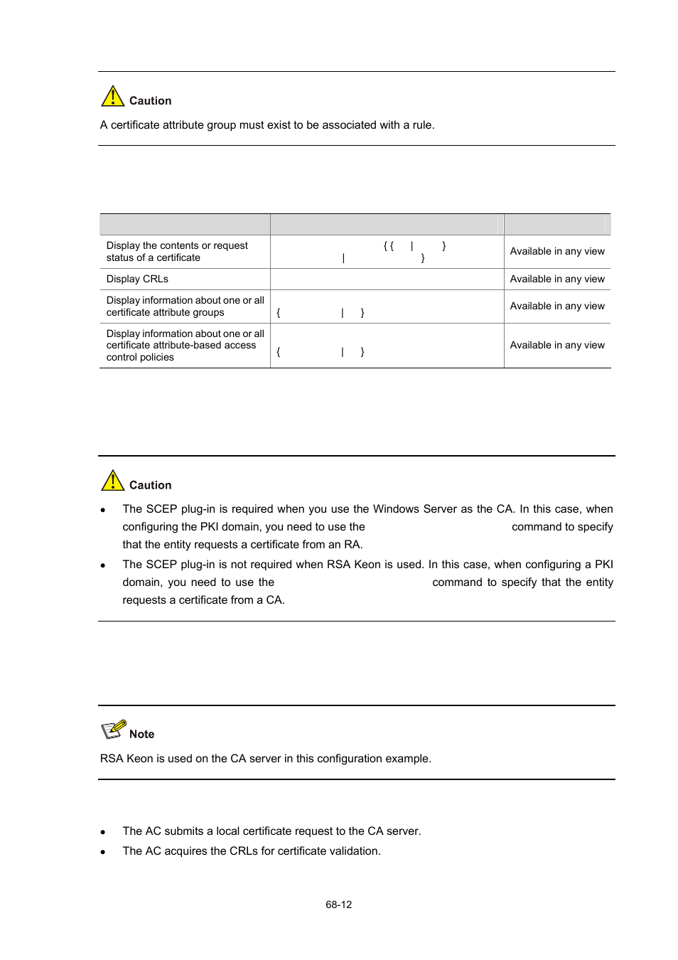 Displaying and maintaining pki, Pki configuration examples, Network requirements | 12 pki configuration examples | H3C Technologies H3C WX6000 Series Access Controllers User Manual | Page 659 / 678