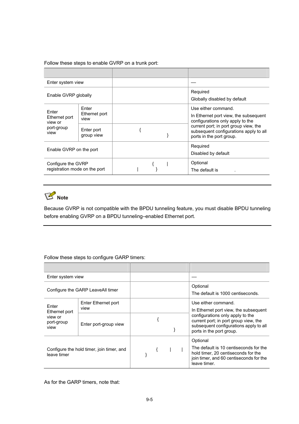 Configuring gvrp, Enabling gvrp, Configuring garp timers | 5 configuring garp timers | H3C Technologies H3C WX6000 Series Access Controllers User Manual | Page 82 / 678