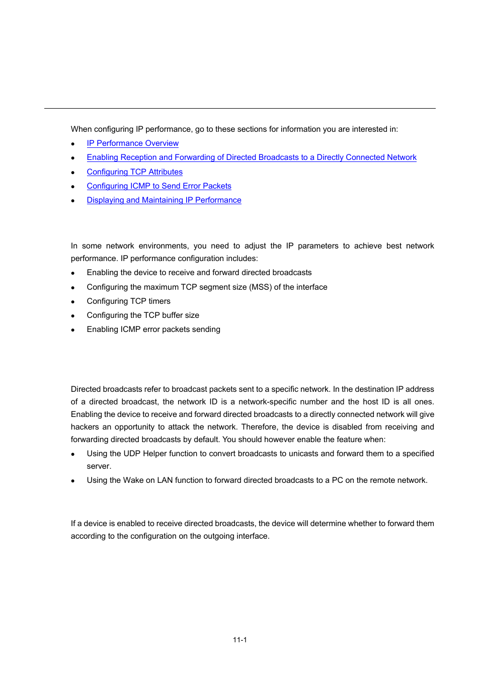 11 ip performance configuration, Ip performance overview, Ip performance configuration | H3C Technologies H3C WX6000 Series Access Controllers User Manual | Page 94 / 678