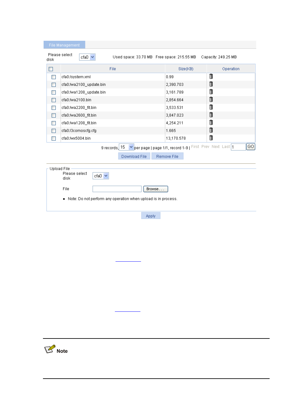 Downloading a file, Uploading a file, Figure 14-1 | H3C Technologies H3C WX6000 Series Access Controllers User Manual | Page 101 / 613