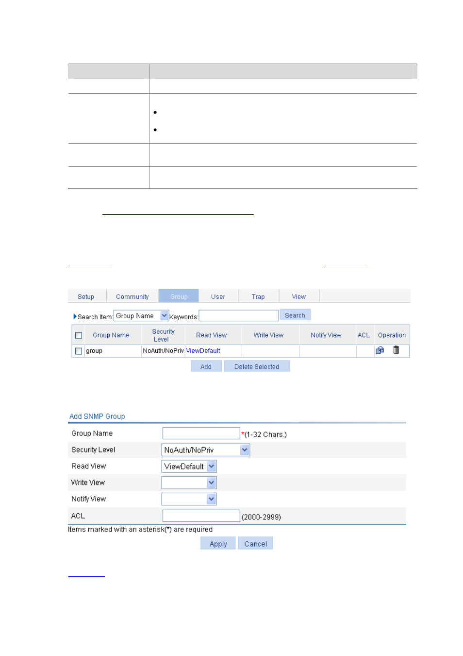 Configuring an snmp group, Table 18-5 | H3C Technologies H3C WX6000 Series Access Controllers User Manual | Page 129 / 613