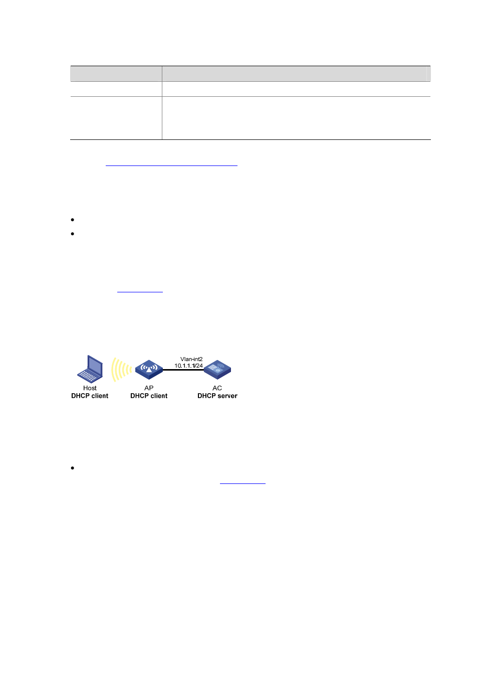 Dhcp server configuration example, Network requirements, Configuration procedure | Dhcp server configuration example -13, Table 26-3 | H3C Technologies H3C WX6000 Series Access Controllers User Manual | Page 208 / 613