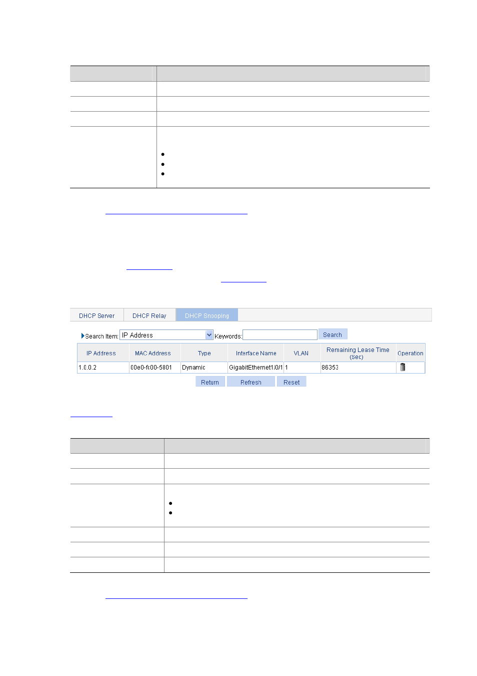 Displaying clients' ip-to-mac bindings, Displaying clients' ip-to-mac bindings -28, Table 26-9 | H3C Technologies H3C WX6000 Series Access Controllers User Manual | Page 223 / 613