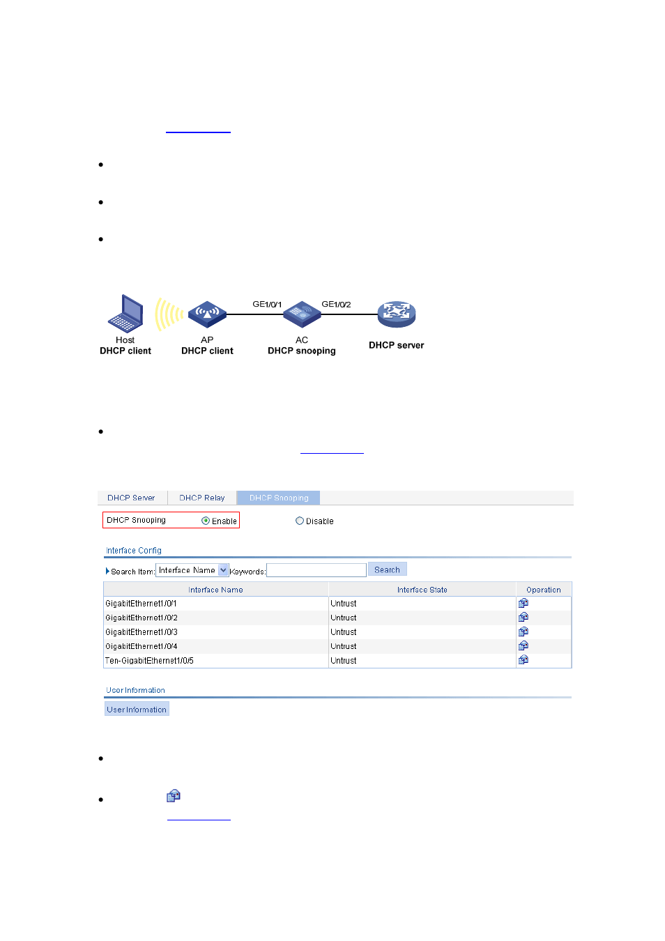 Dhcp snooping configuration example, Network requirements, Configuration procedure | Dhcp snooping configuration example -29 | H3C Technologies H3C WX6000 Series Access Controllers User Manual | Page 224 / 613