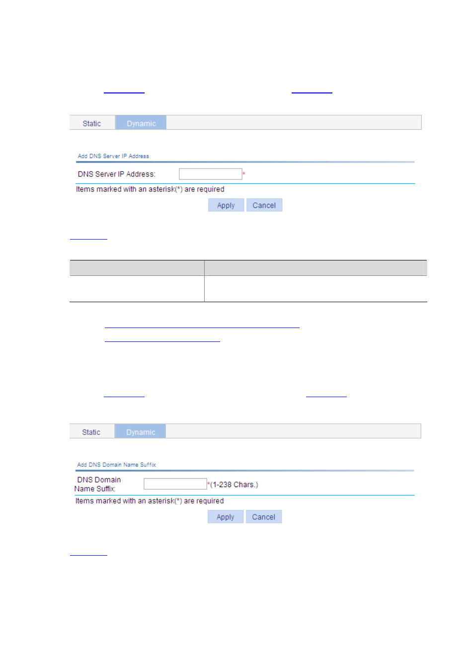 Adding a dns server address, Adding a domain name suffix | H3C Technologies H3C WX6000 Series Access Controllers User Manual | Page 232 / 613