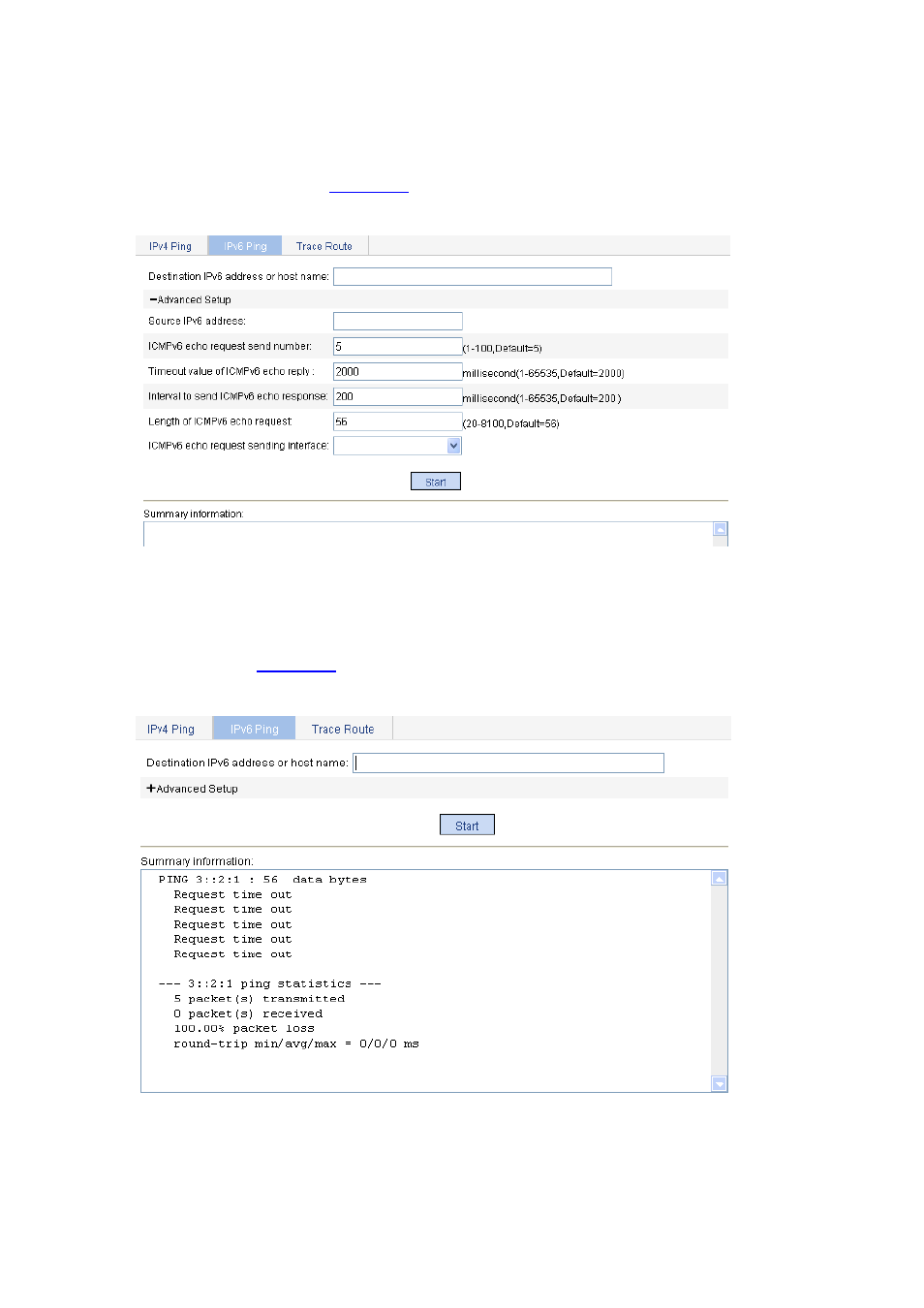 Ipv6 ping operation | H3C Technologies H3C WX6000 Series Access Controllers User Manual | Page 244 / 613