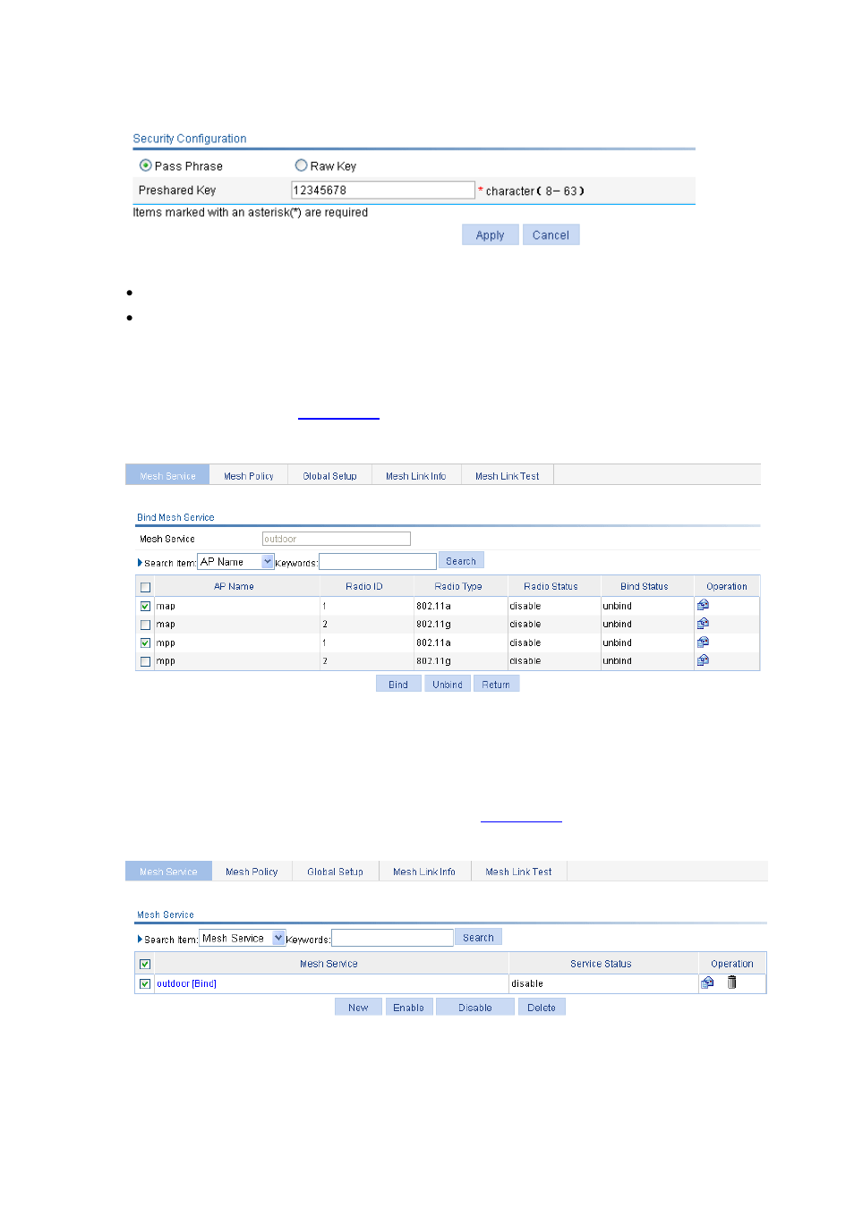 Configure a mesh policy | H3C Technologies H3C WX6000 Series Access Controllers User Manual | Page 331 / 613