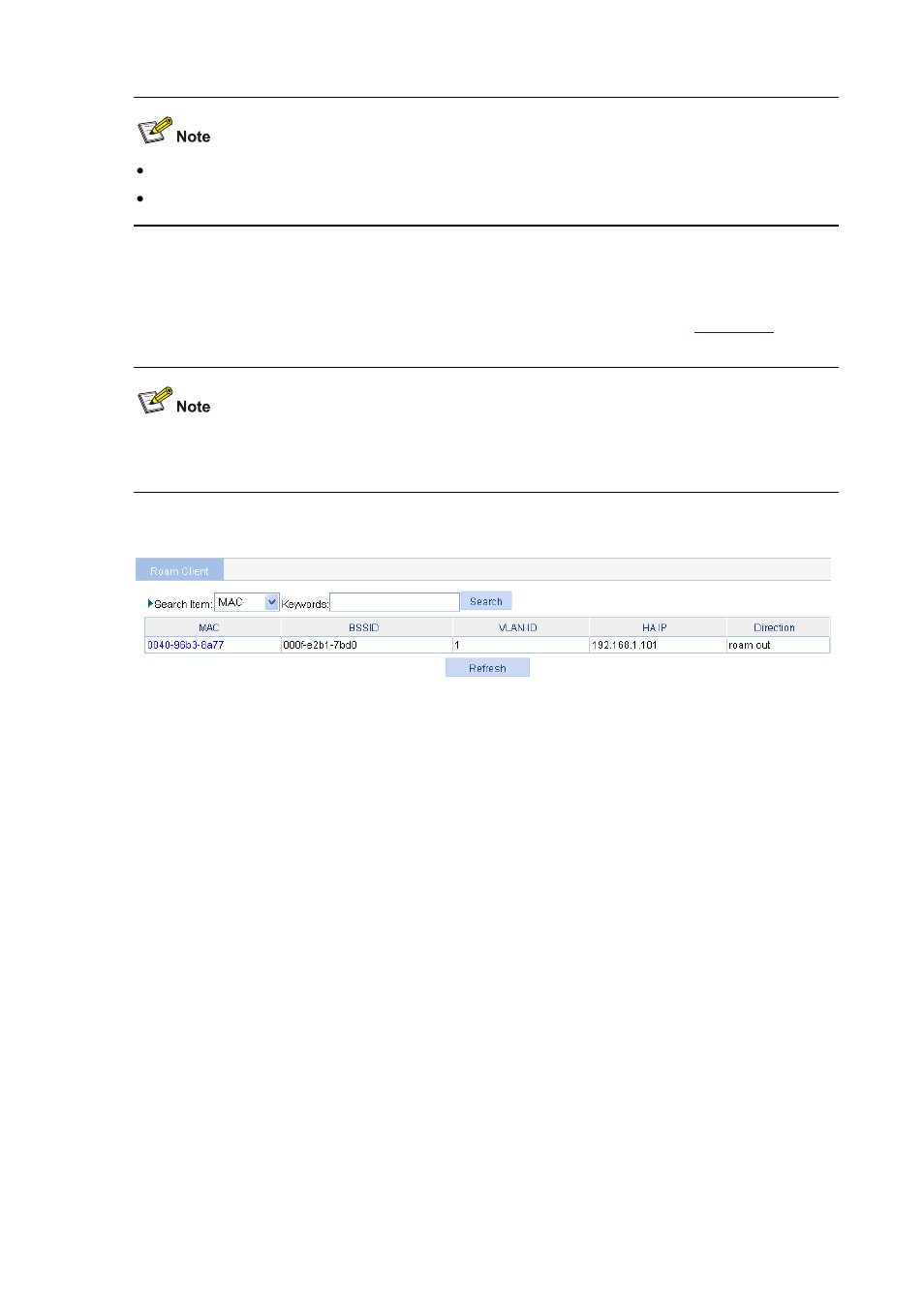 Displaying client information, Wireless roaming configuration example, Intra-ac roaming configuration example | Network requirements, Intra-ac roaming configuration example -7 | H3C Technologies H3C WX6000 Series Access Controllers User Manual | Page 343 / 613