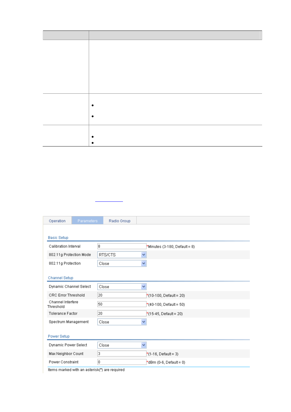 Configuring calibration, Parameter settings, Ent, see | H3C Technologies H3C WX6000 Series Access Controllers User Manual | Page 368 / 613