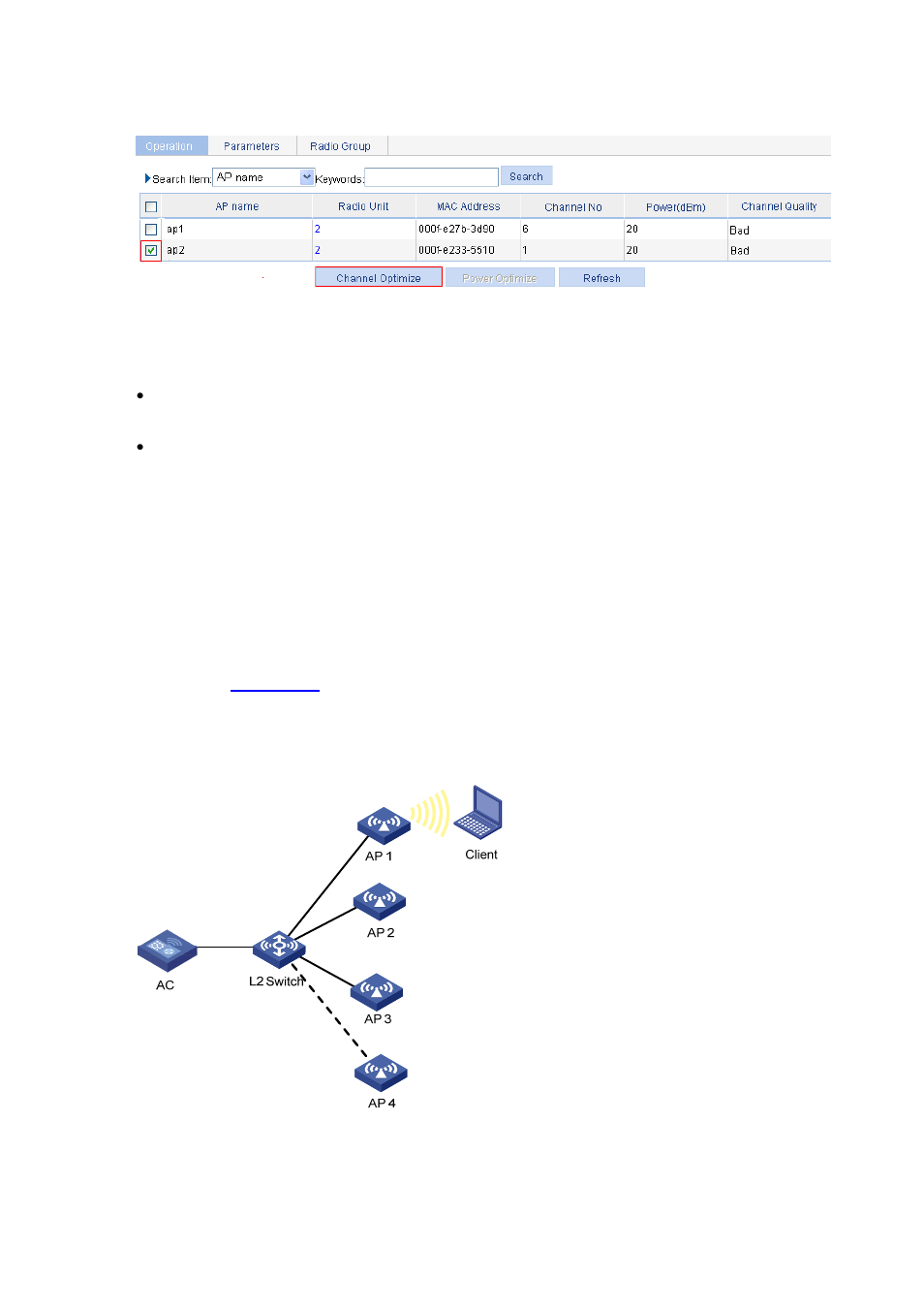 Configuration verification, Configuration guidelines, Automatic power adjustment configuration example | Network requirements, Own in, Figure 34-20 | H3C Technologies H3C WX6000 Series Access Controllers User Manual | Page 377 / 613