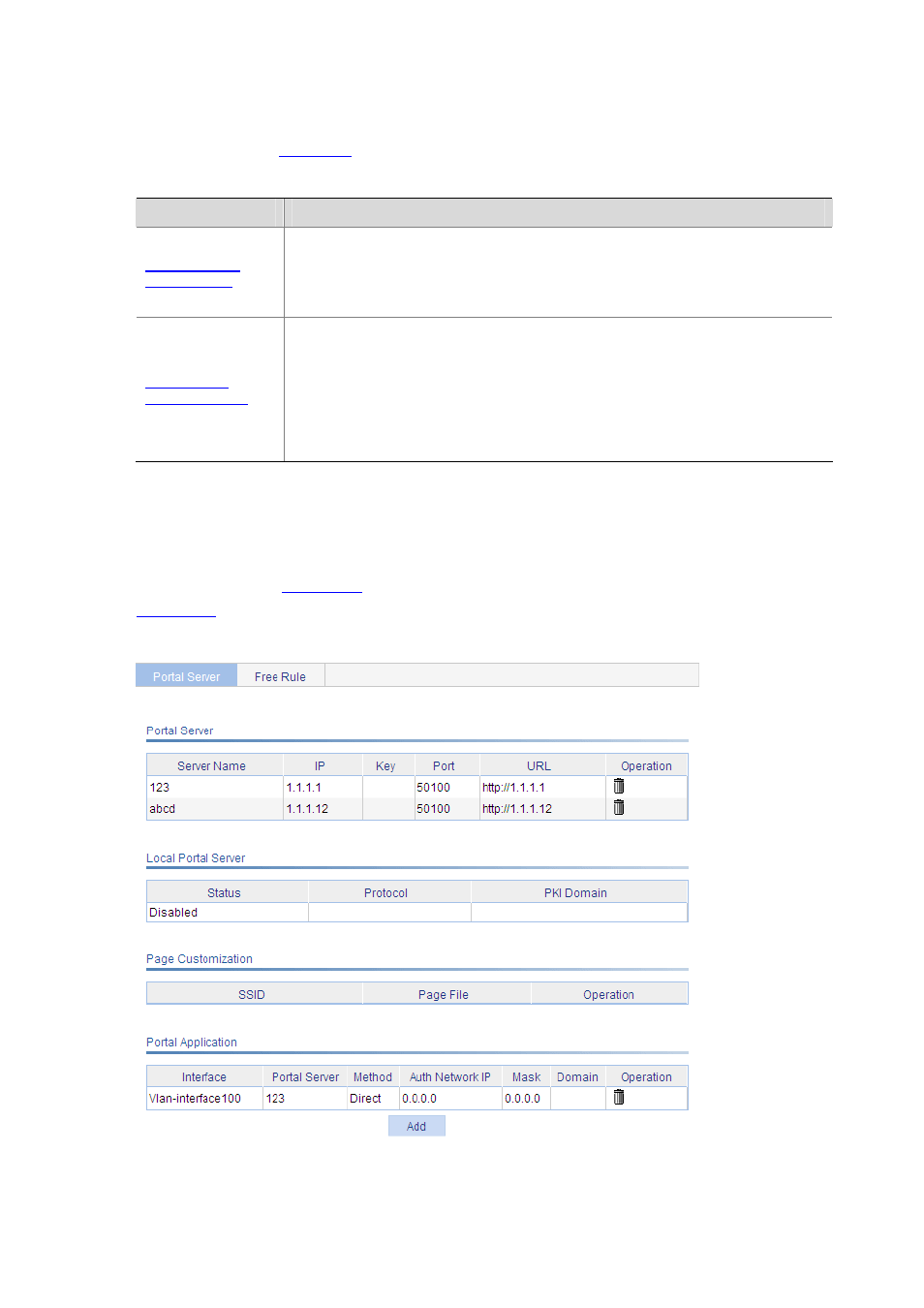 Configuration task list, Configuring the portal service | H3C Technologies H3C WX6000 Series Access Controllers User Manual | Page 405 / 613