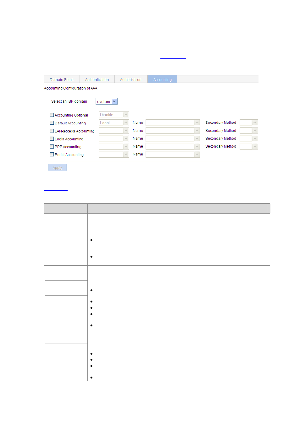 Configuring accounting methods for the isp domain | H3C Technologies H3C WX6000 Series Access Controllers User Manual | Page 430 / 613