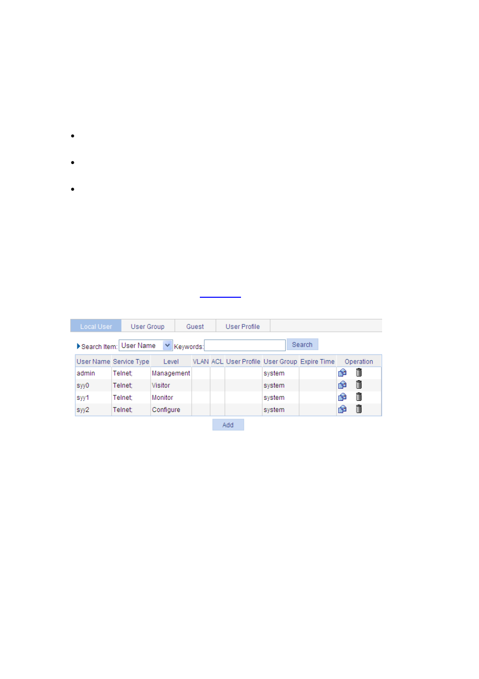 Configuring users, Configuring a local user | H3C Technologies H3C WX6000 Series Access Controllers User Manual | Page 463 / 613