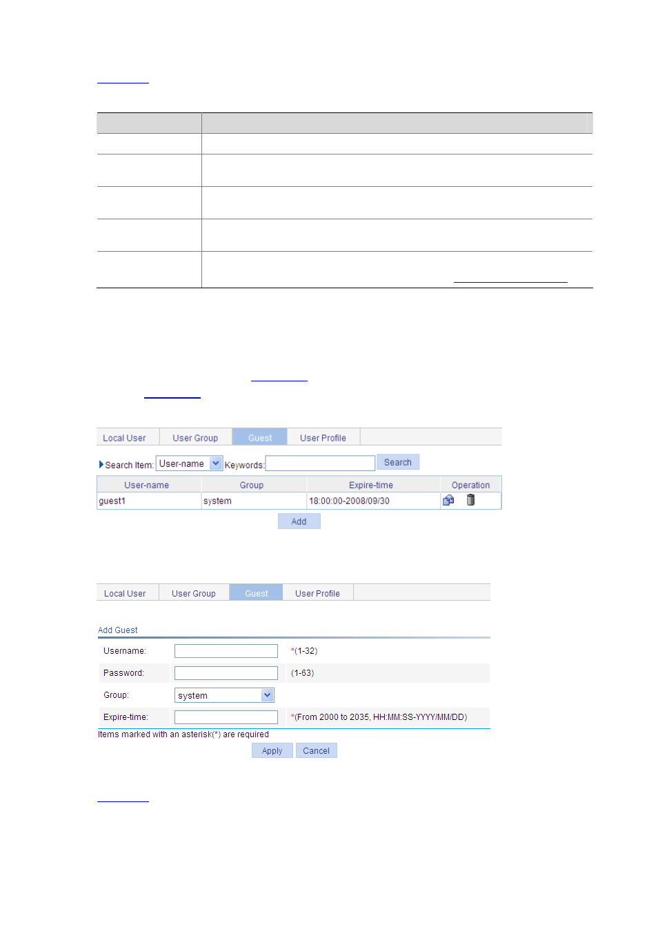 Configuring a guest | H3C Technologies H3C WX6000 Series Access Controllers User Manual | Page 466 / 613