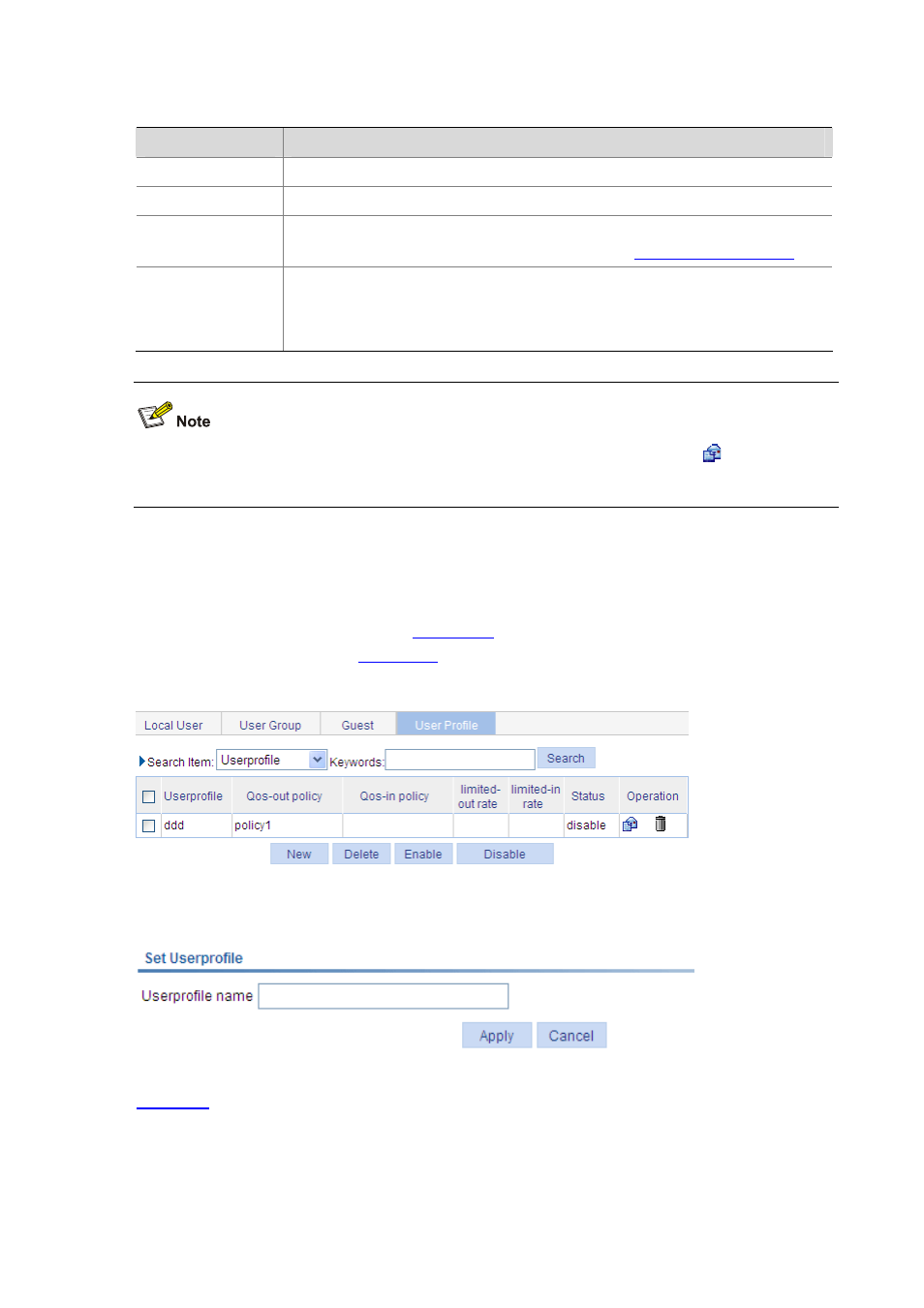 Configuring a user profile, N, refer to, Figure 40-6 | Table 40-4 | H3C Technologies H3C WX6000 Series Access Controllers User Manual | Page 467 / 613