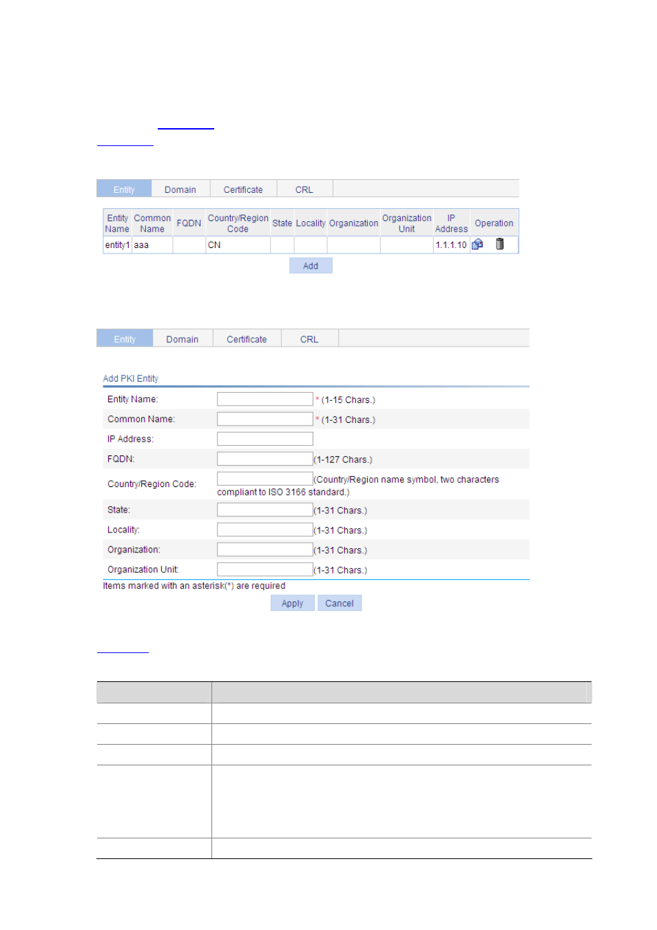 Creating a pki entity | H3C Technologies H3C WX6000 Series Access Controllers User Manual | Page 475 / 613