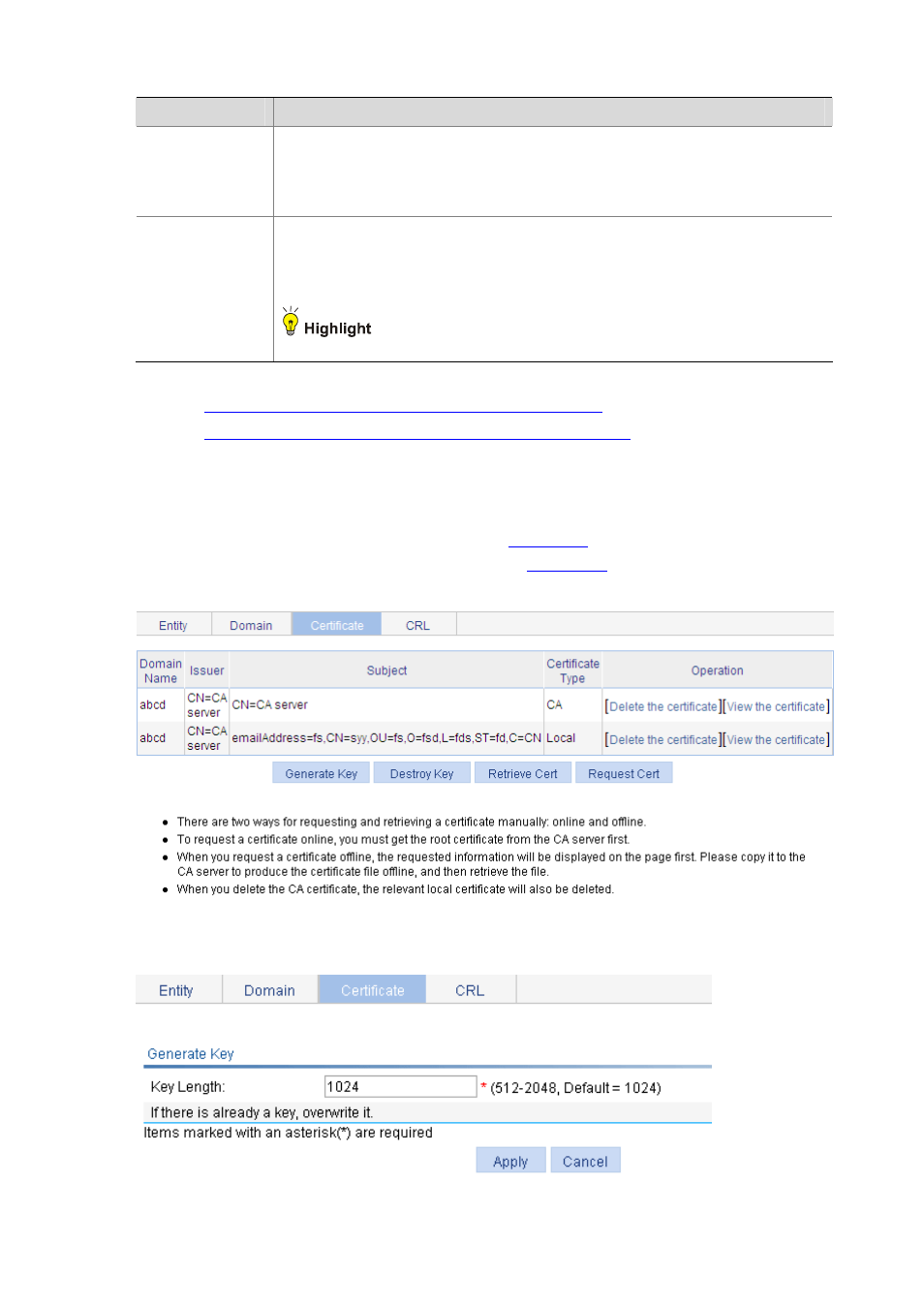 Generating an rsa key pair | H3C Technologies H3C WX6000 Series Access Controllers User Manual | Page 478 / 613