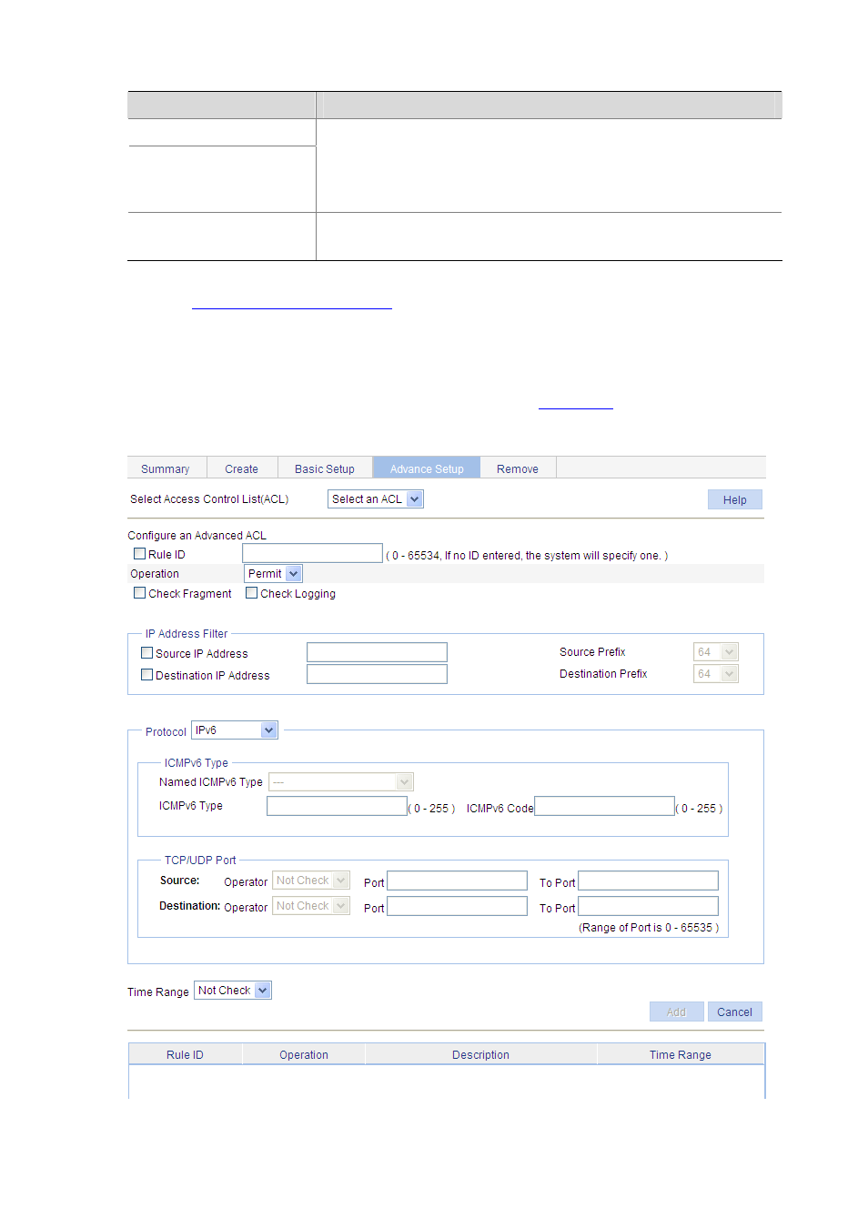 Configuring a rule for an advanced ipv6 acl, Configuring a rule for an advanced ipv6 acl -15 | H3C Technologies H3C WX6000 Series Access Controllers User Manual | Page 527 / 613